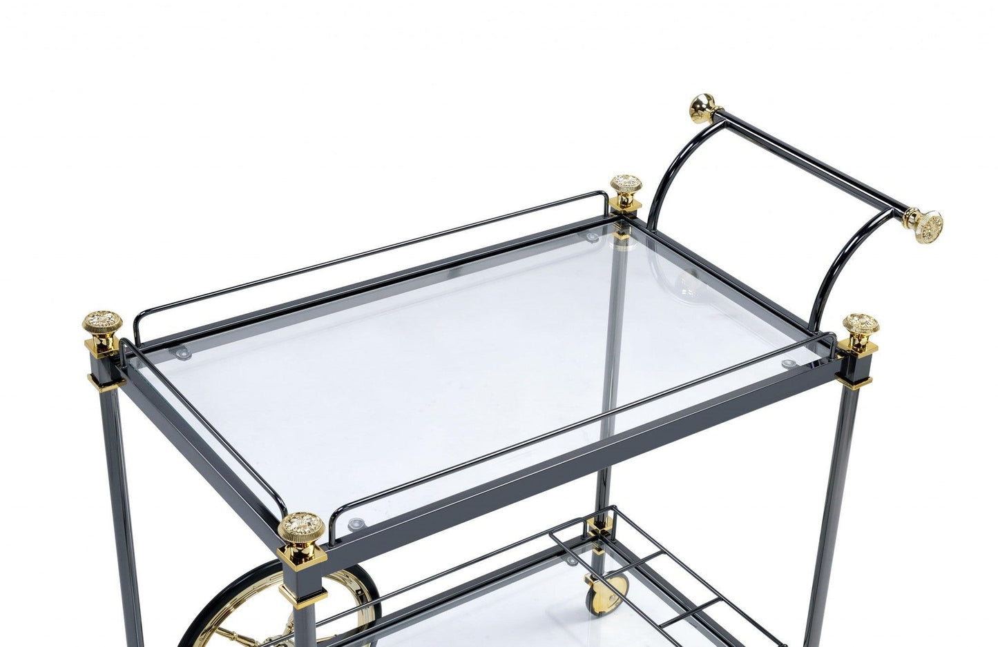 20" X 31" X 31" Black Gold Clear Glass Metal Casters Serving Cart - AFS