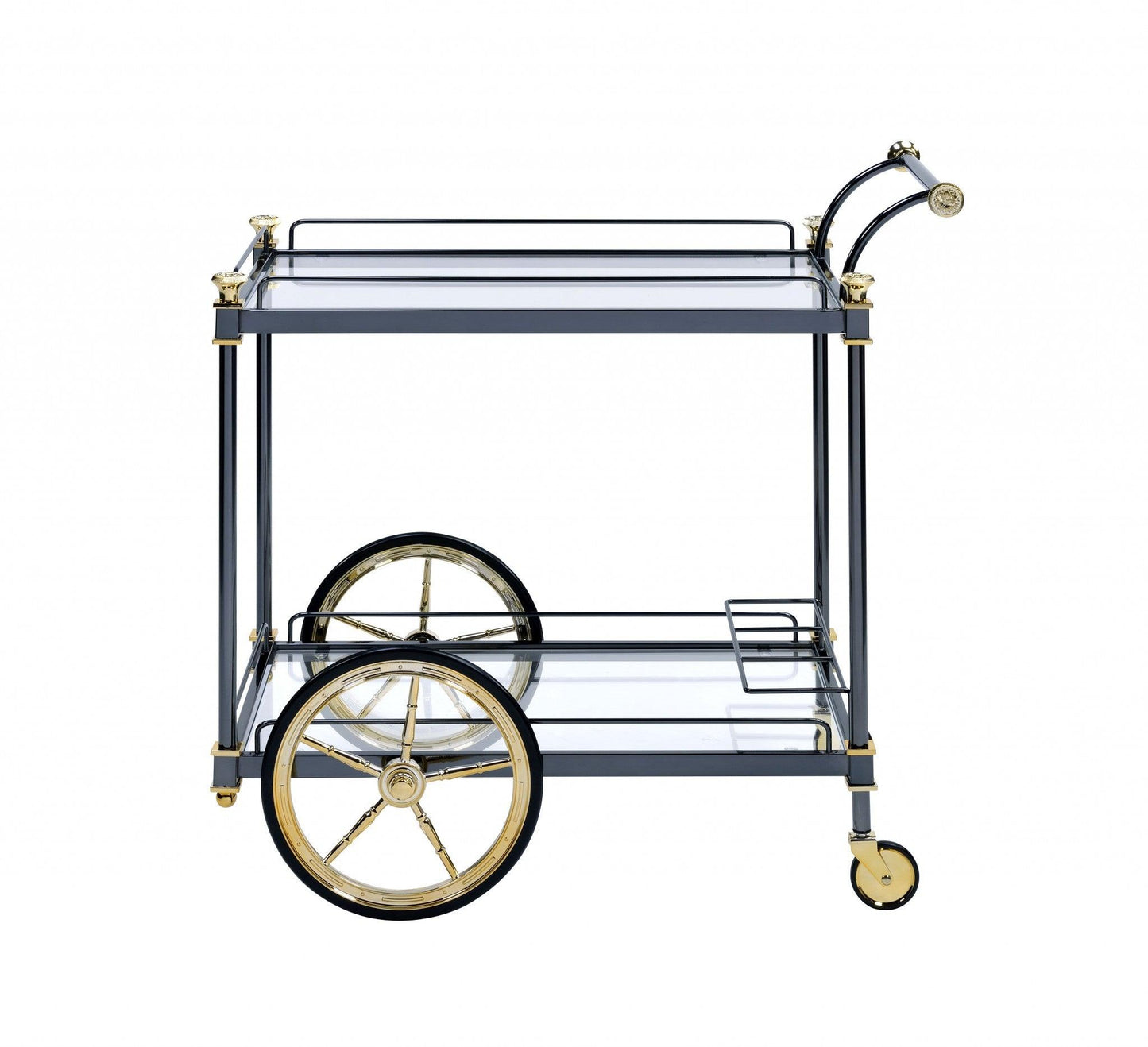 20" X 31" X 31" Black Gold Clear Glass Metal Casters Serving Cart - AFS