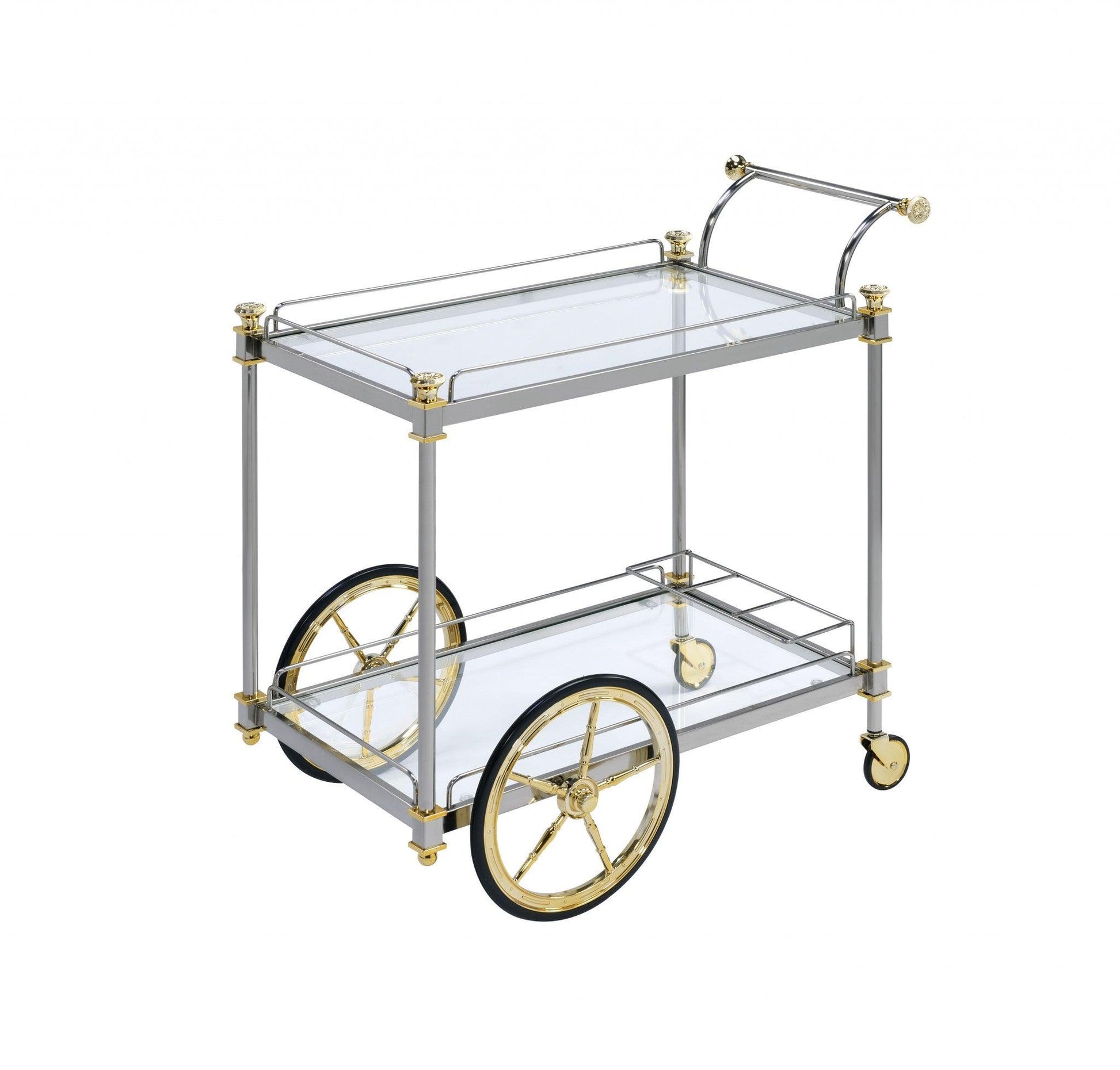 20" X 31" X 31" Black Gold Clear Glass Metal Casters Serving Cart - AFS