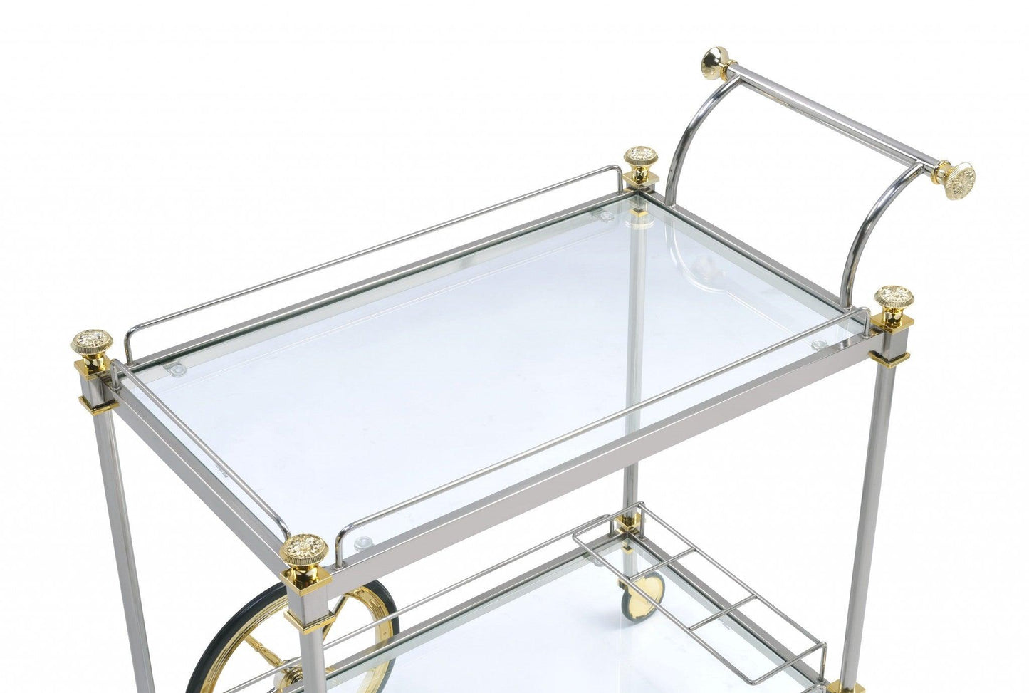 20" X 31" X 31" Black Gold Clear Glass Metal Casters Serving Cart - AFS