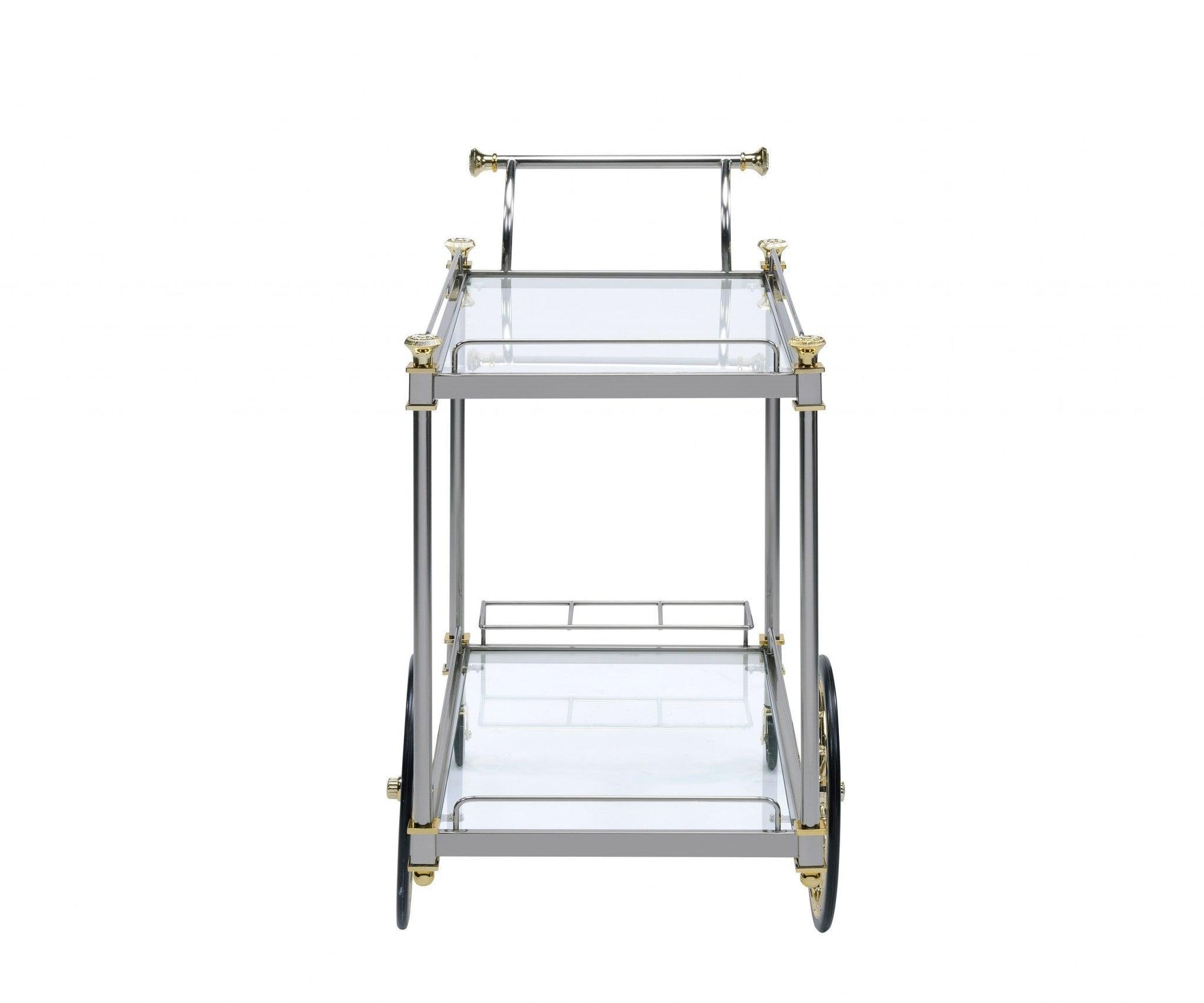 20" X 31" X 31" Black Gold Clear Glass Metal Casters Serving Cart - AFS