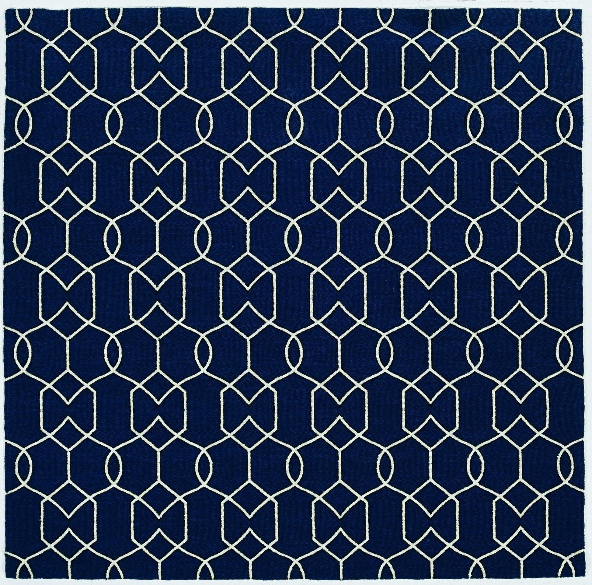 7'x10' Navy Blue Hand Hooked UV Treated Trellis Indoor Outdoor Area Rug - AFS