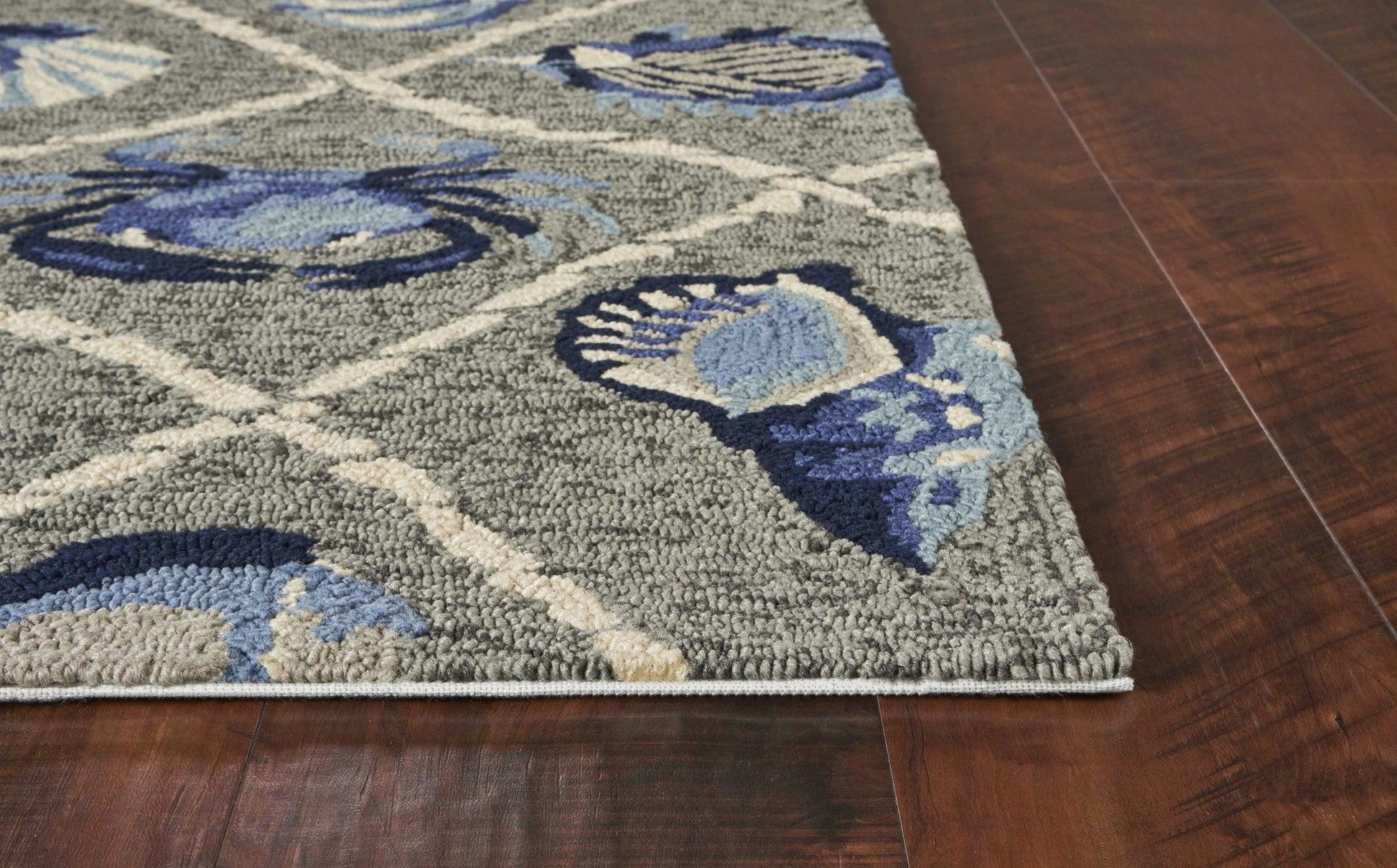 2'x3' Grey Hand Hooked UV Treated Coastal Sea Life Indoor Outdoor Accent Rug - AFS