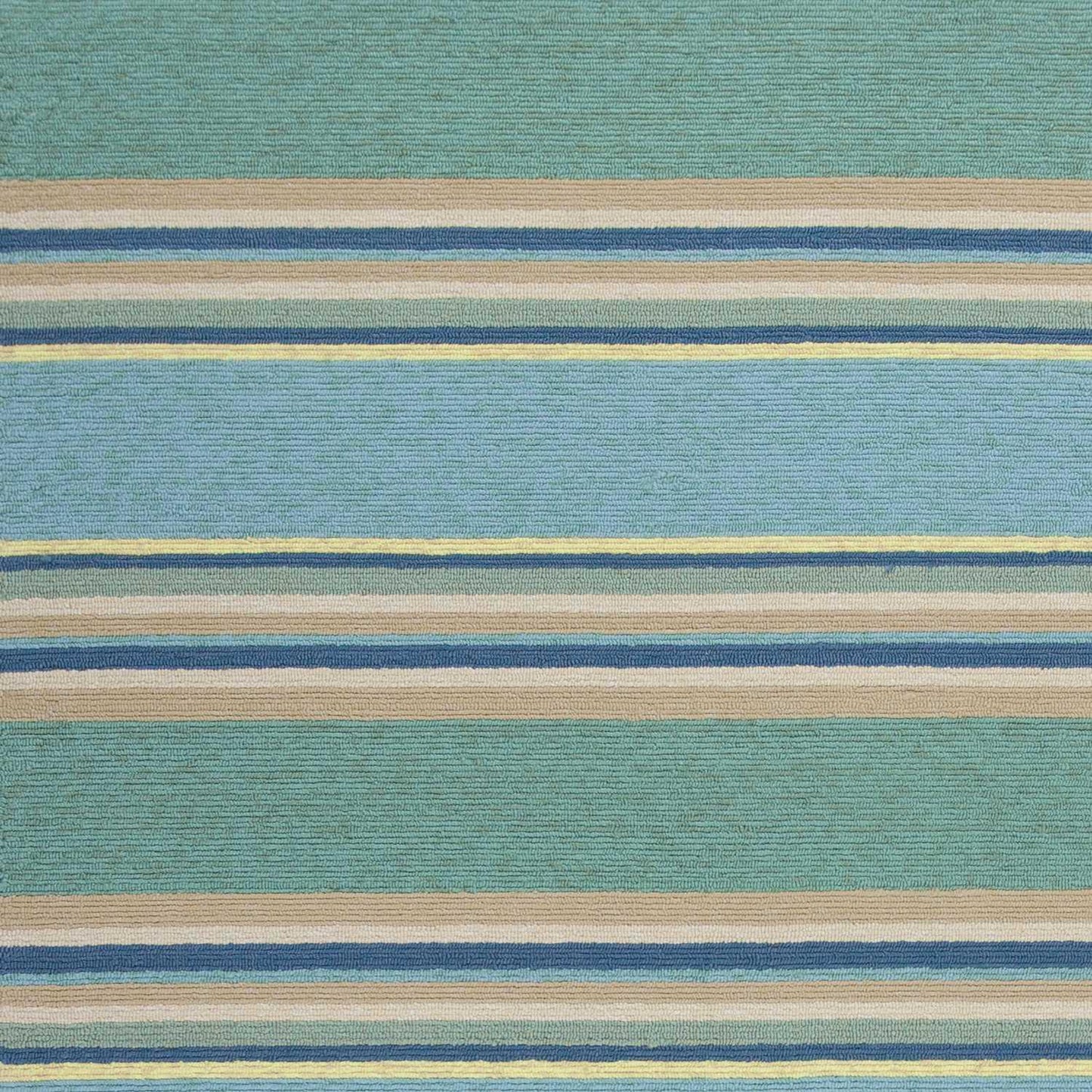 8'x10' Ocean Blue Hand Hooked UV Treated Awning Stripes Indoor Outdoor Area Rug - AFS