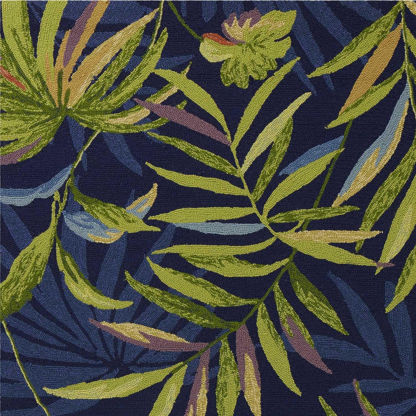 5' x 7' Ink Blue Tropical Leaves UV Treated Indoor Outdoor Area Rug - AFS