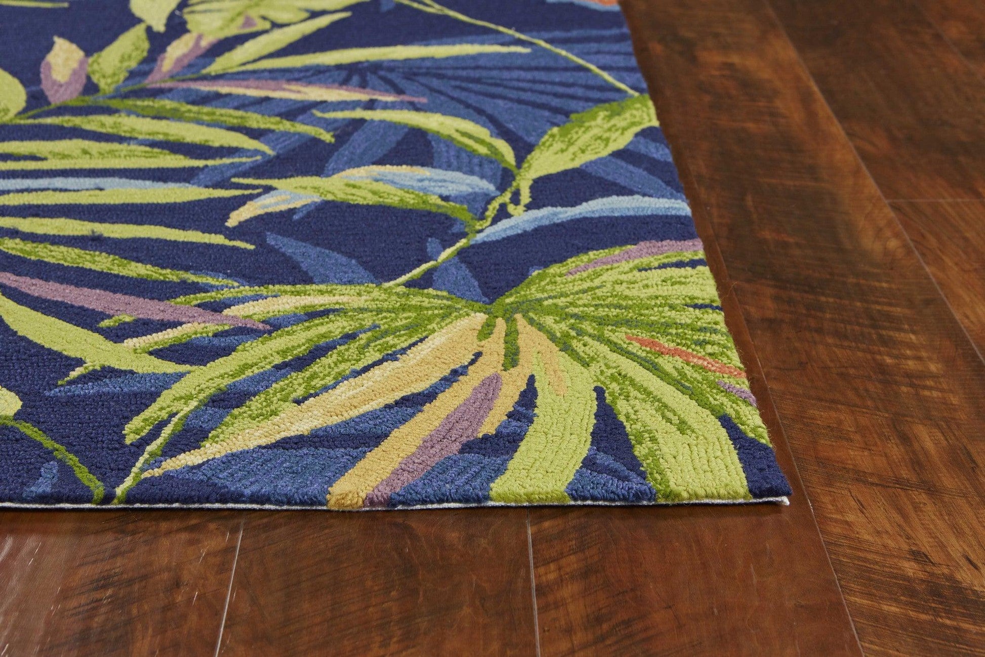 5' x 7' Ink Blue Tropical Leaves UV Treated Indoor Outdoor Area Rug - AFS