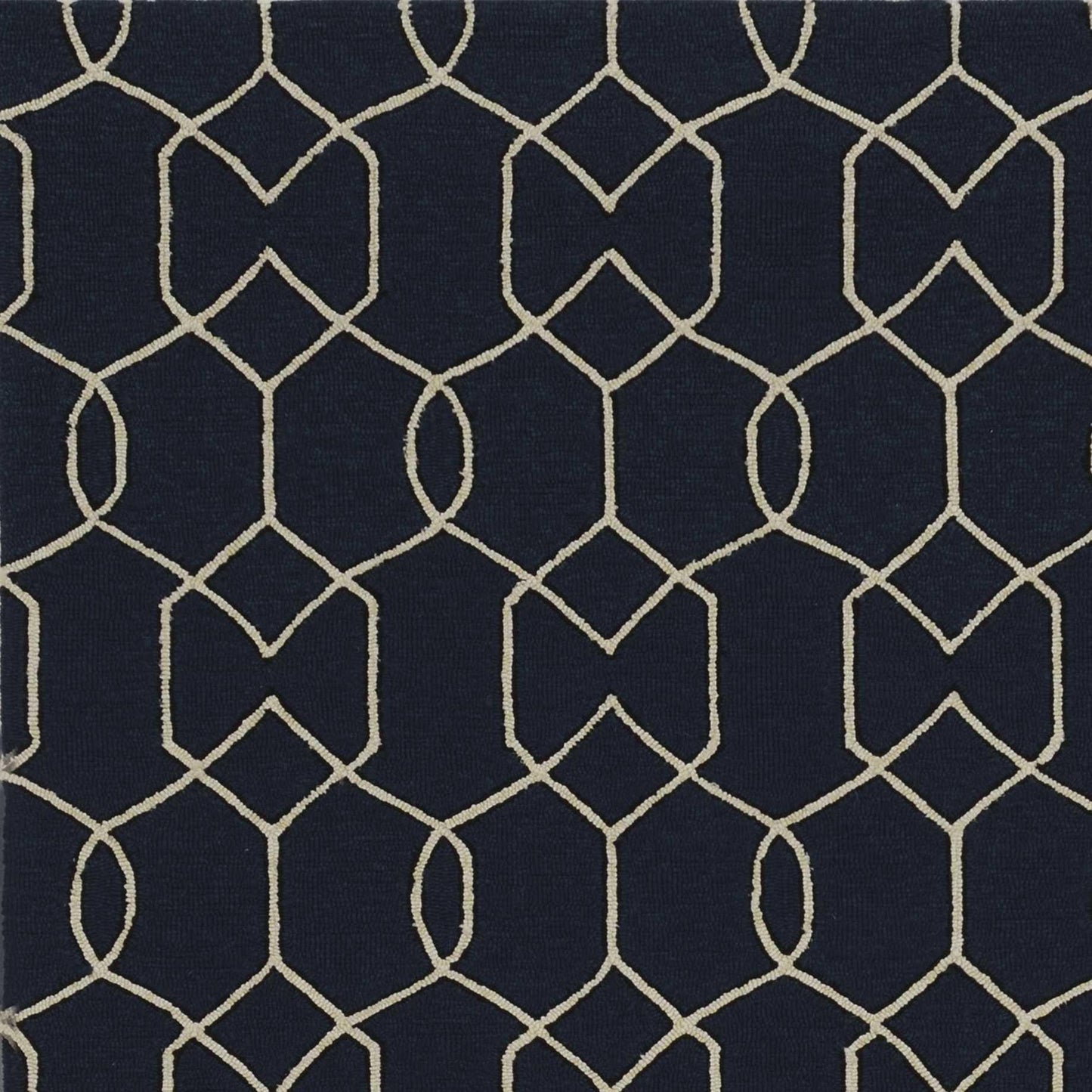 7'x10' Navy Blue Hand Hooked UV Treated Trellis Indoor Outdoor Area Rug - AFS