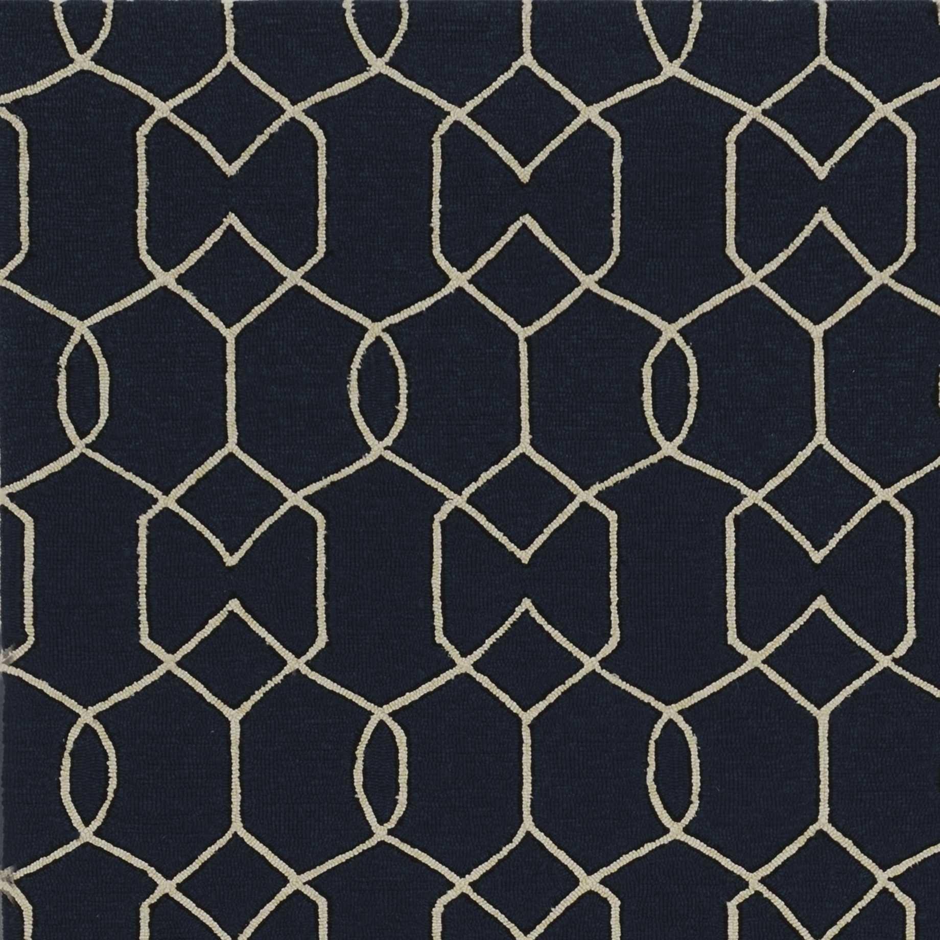 7'x10' Navy Blue Hand Hooked UV Treated Trellis Indoor Outdoor Area Rug - AFS