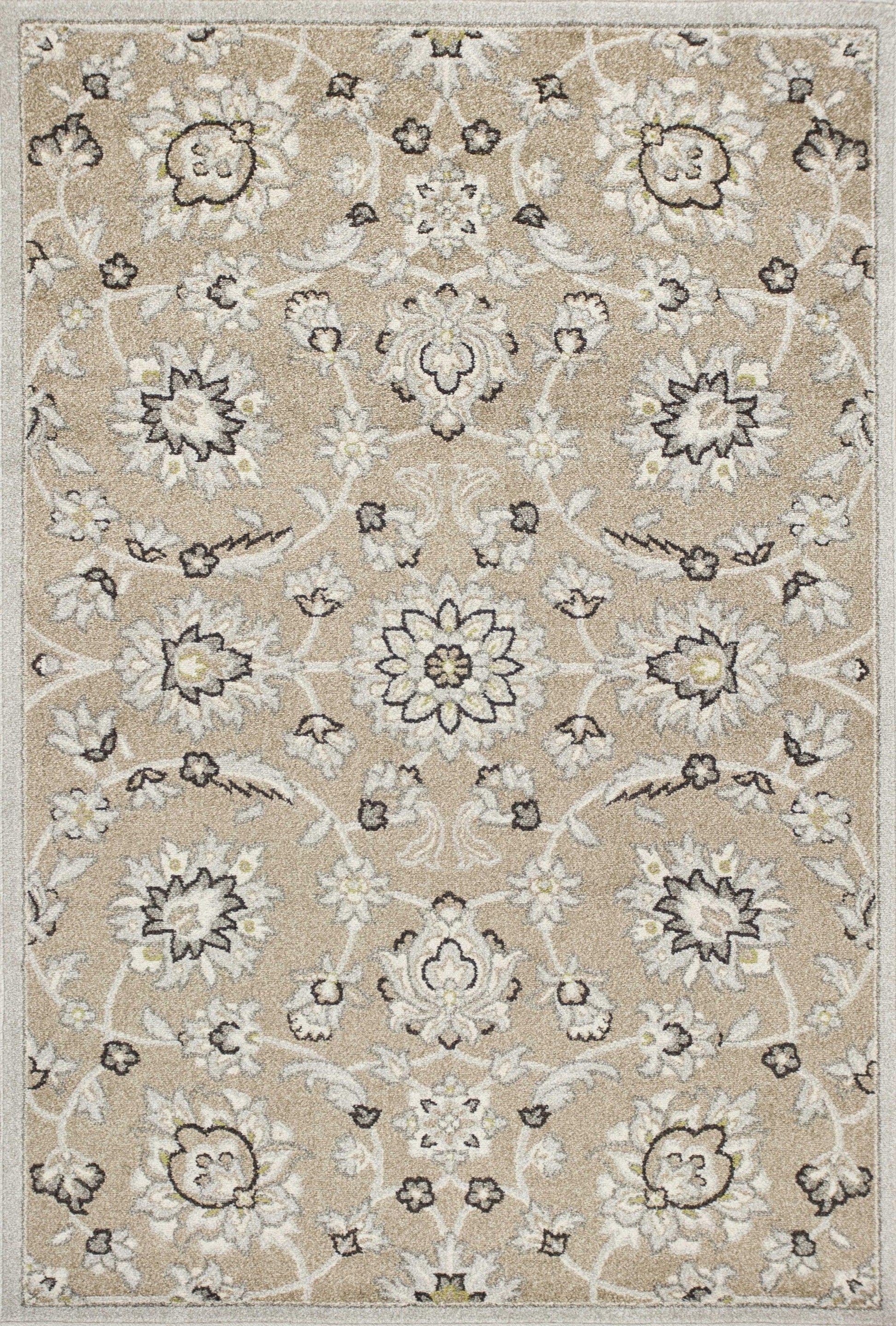 7'x10' Beige Grey Machine Woven UV Treated Floral Traditional Indoor Outdoor Area Rug - AFS