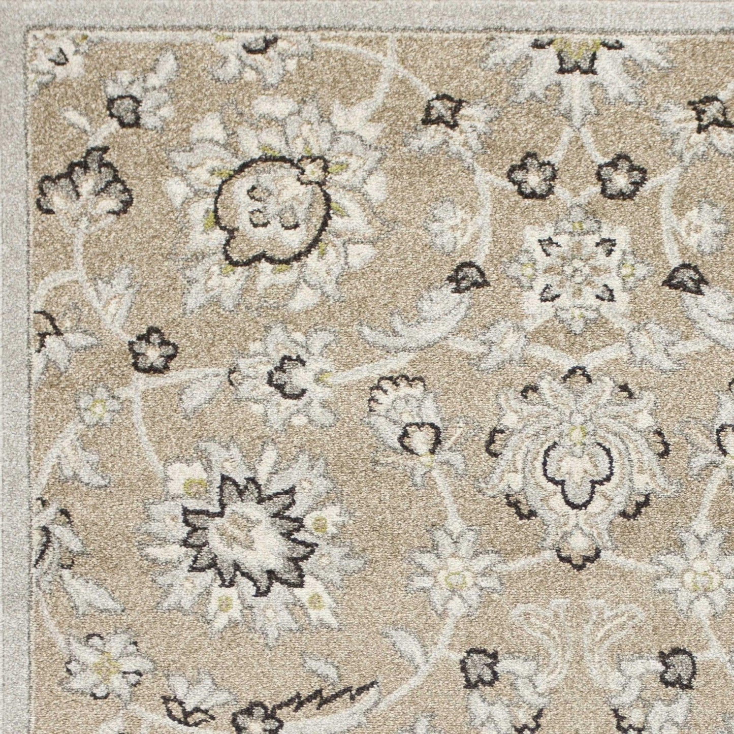 7'x10' Beige Grey Machine Woven UV Treated Floral Traditional Indoor Outdoor Area Rug - AFS