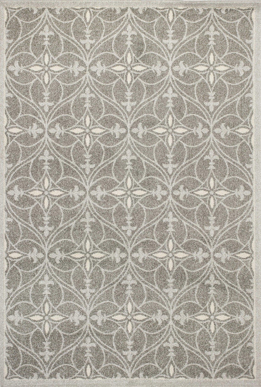 2'x4' Grey Machine Woven UV Treated Ogee Indoor Outdoor Accent Rug - AFS