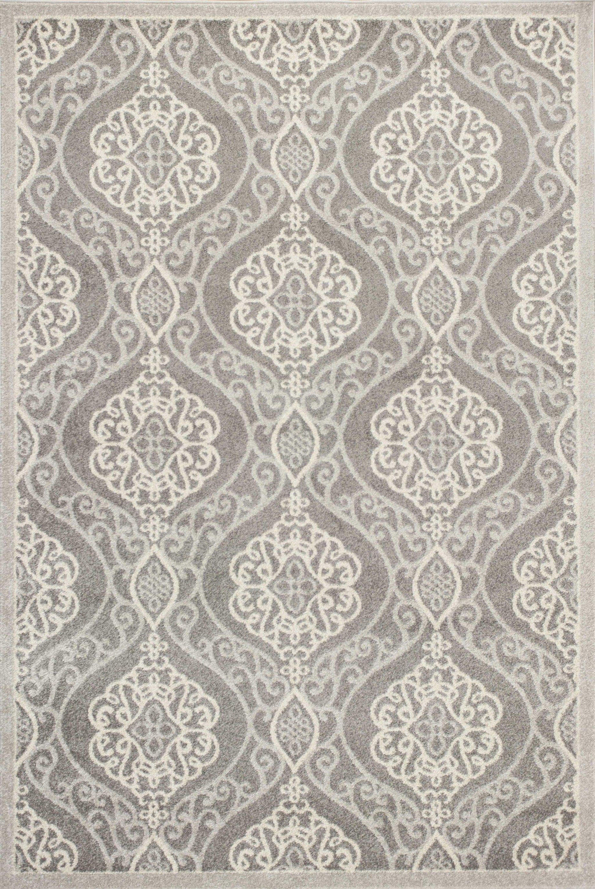 7'x10' Silver Grey Machine Woven UV Treated Floral Ogee Indoor Outdoor Area Rug - AFS