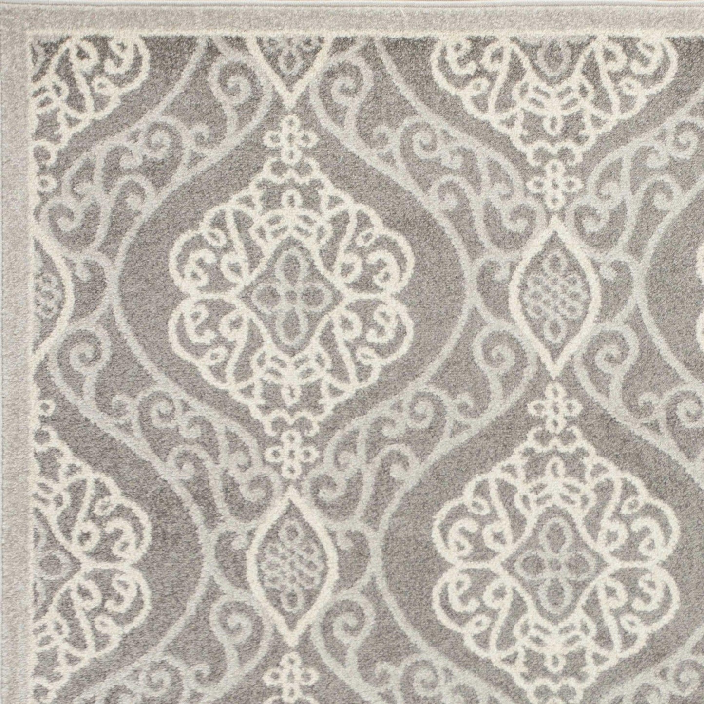 7'x10' Silver Grey Machine Woven UV Treated Floral Ogee Indoor Outdoor Area Rug - AFS