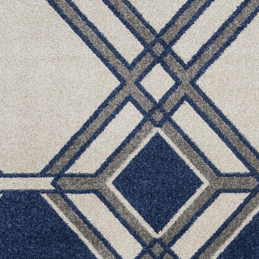 7'x10' Ivory Denim Machine Woven UV Treated Geometric Indoor Outdoor Area Rug - AFS