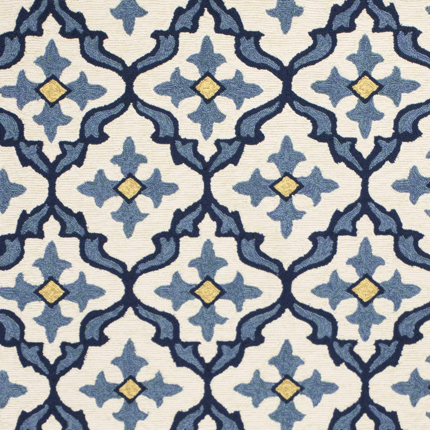 2'x3' Ivory Blue Hand Hooked UV Treated Quatrefoil Indoor Outdoor Accent Rug - AFS