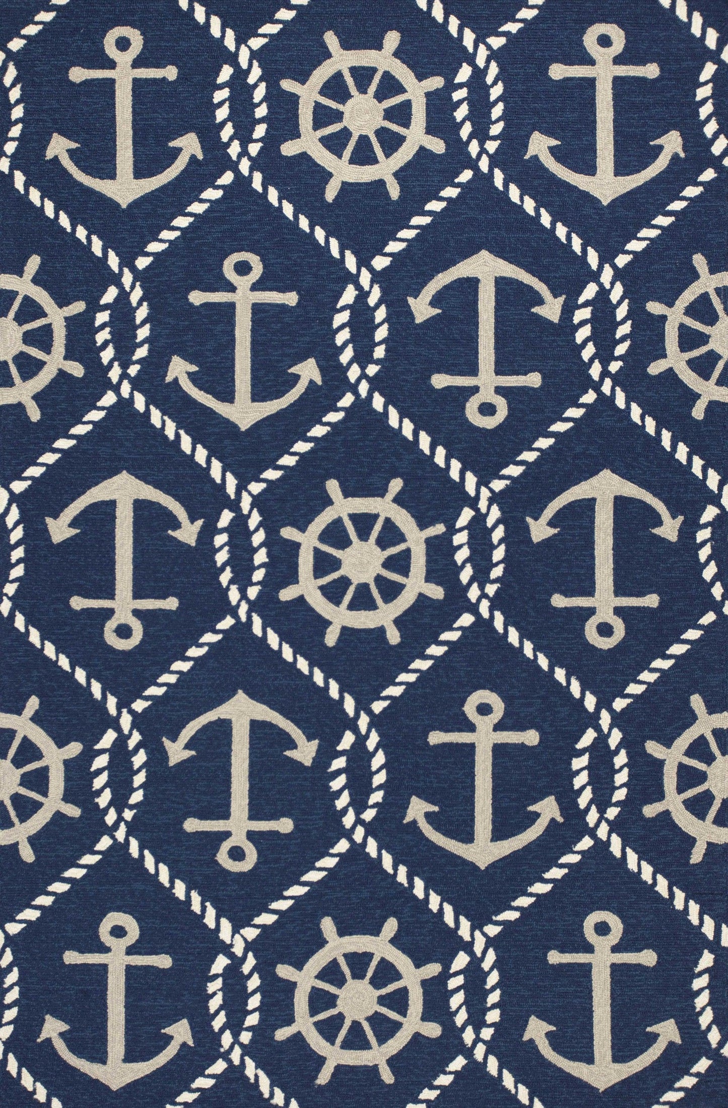 5'x8' Navy Blue Hand Hooked UV Treated Nautical Indoor Outdoor Area Rug - AFS