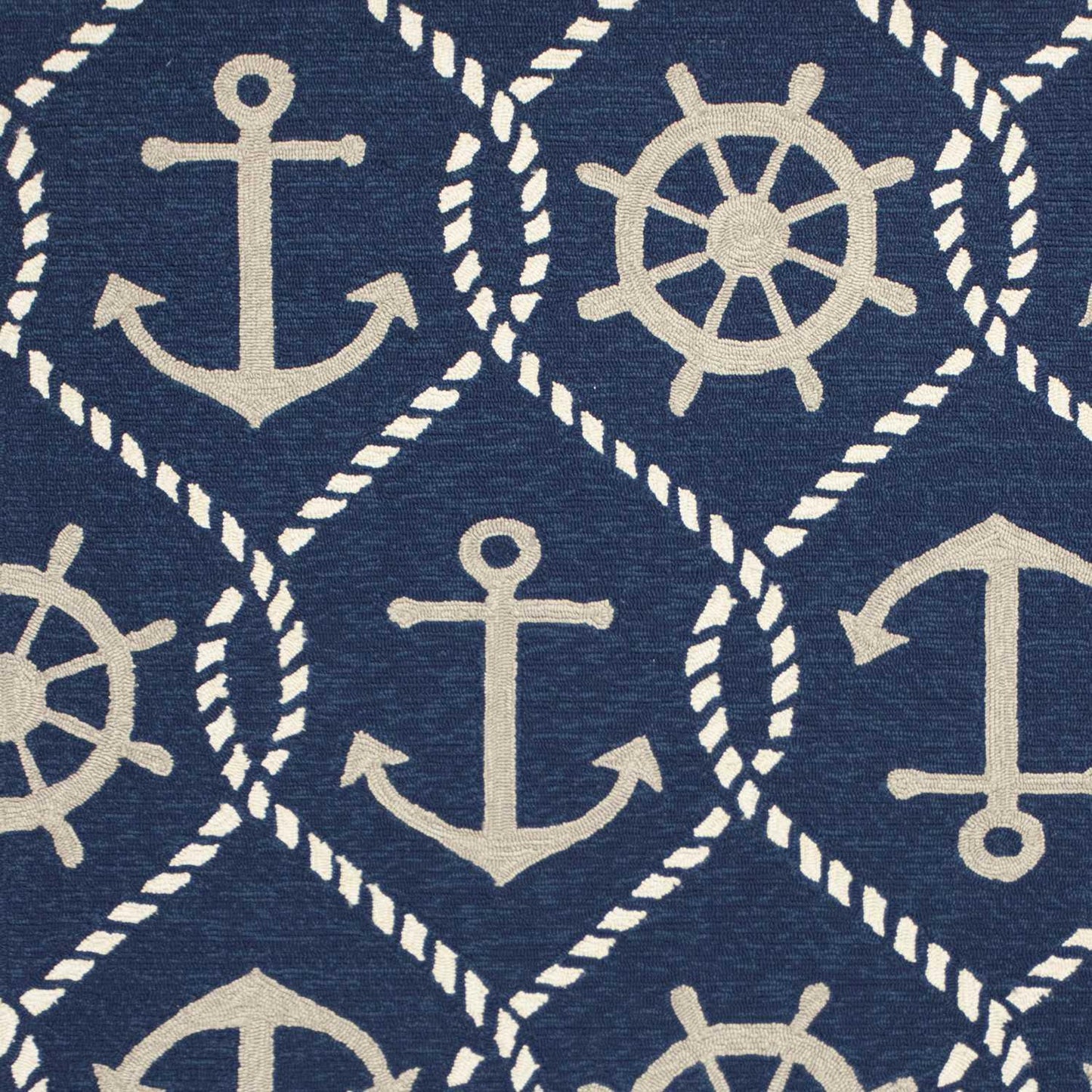 5'x8' Navy Blue Hand Hooked UV Treated Nautical Indoor Outdoor Area Rug - AFS