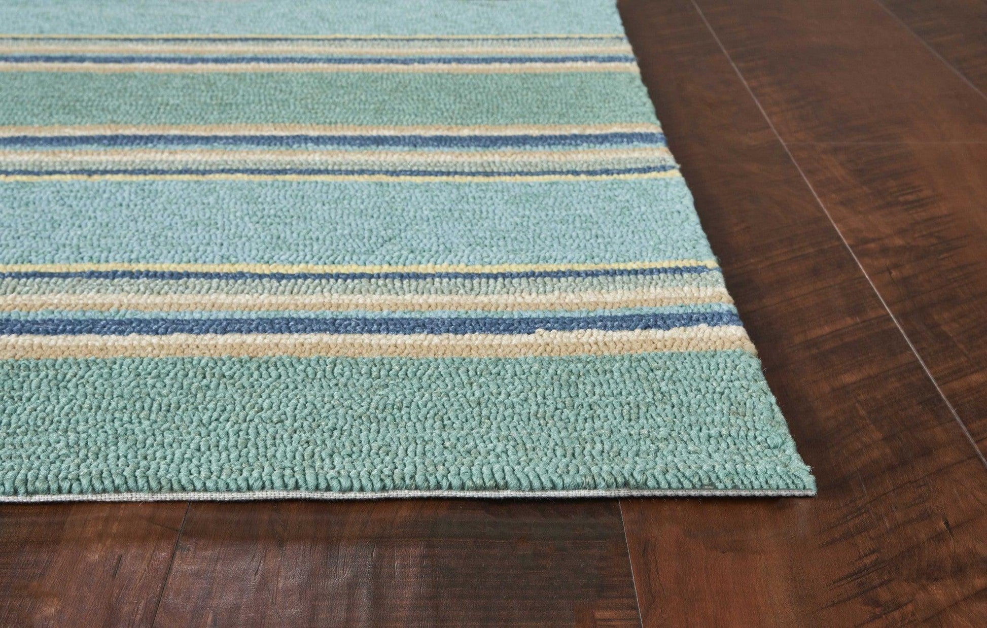 8'x10' Ocean Blue Hand Hooked UV Treated Awning Stripes Indoor Outdoor Area Rug - AFS