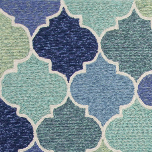 5'x8' Blue Hand Hooked UV Treated Quatrefoil Indoor Outdoor Area Rug - AFS