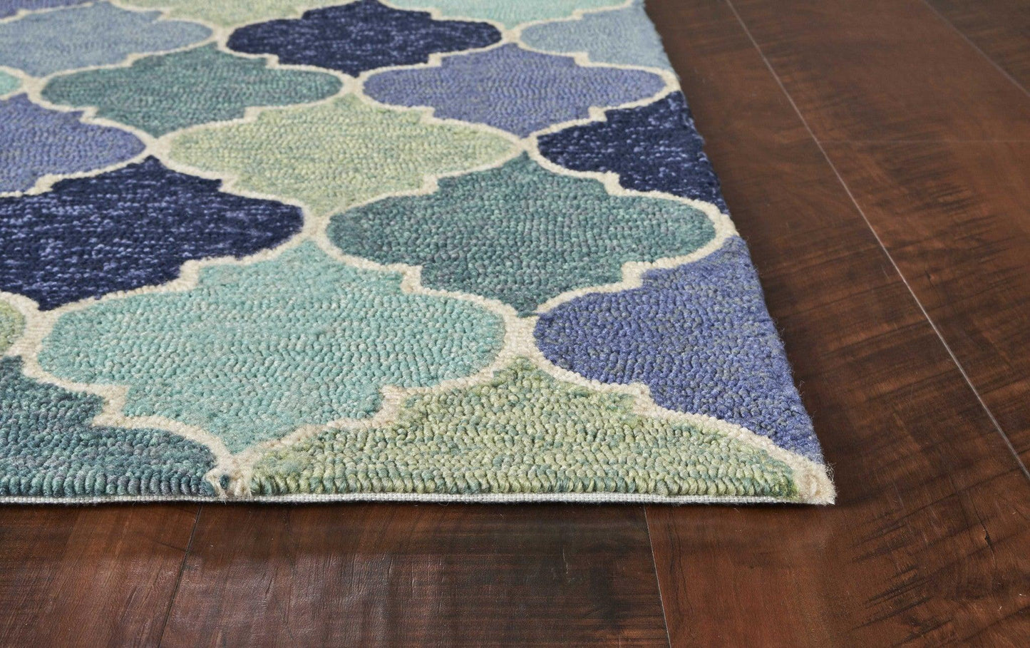 5'x8' Blue Hand Hooked UV Treated Quatrefoil Indoor Outdoor Area Rug - AFS