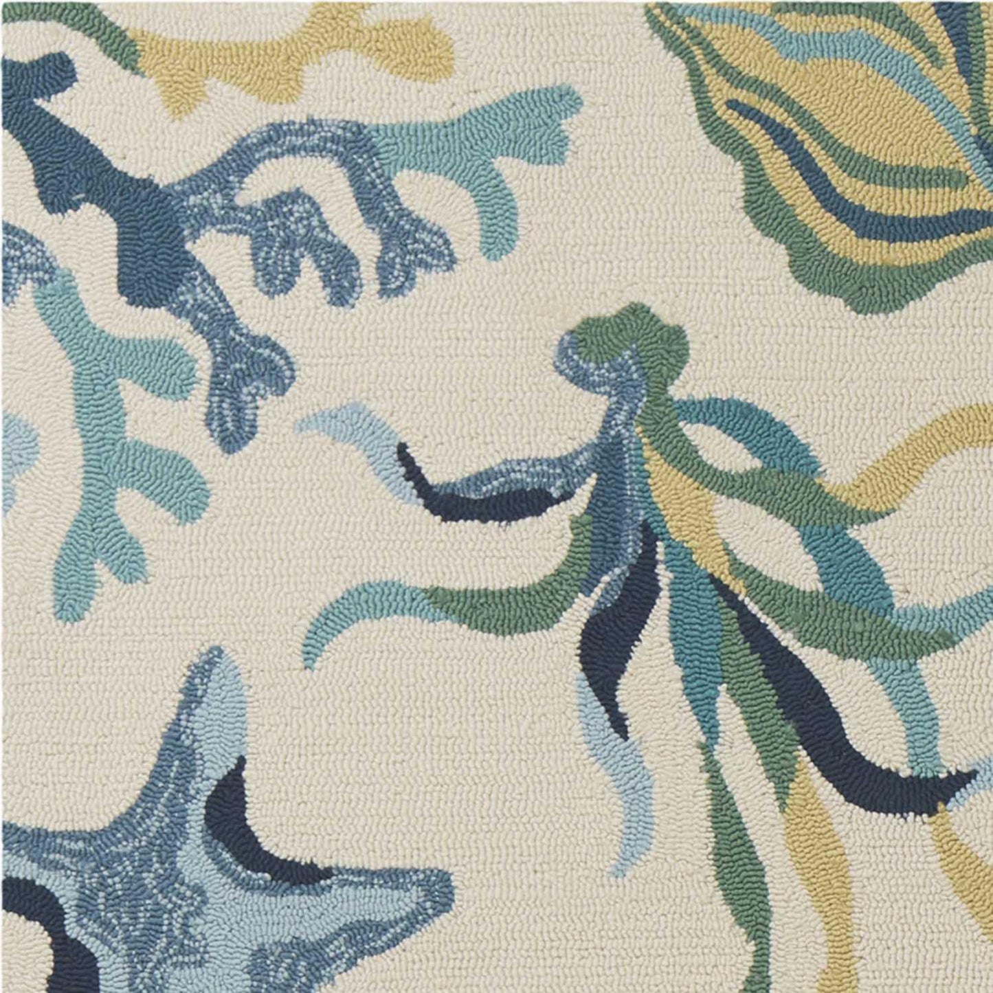 5'x8' Ivory Blue Hand Hooked UV Treated Coastal Reef Indoor Outdoor Area Rug - AFS