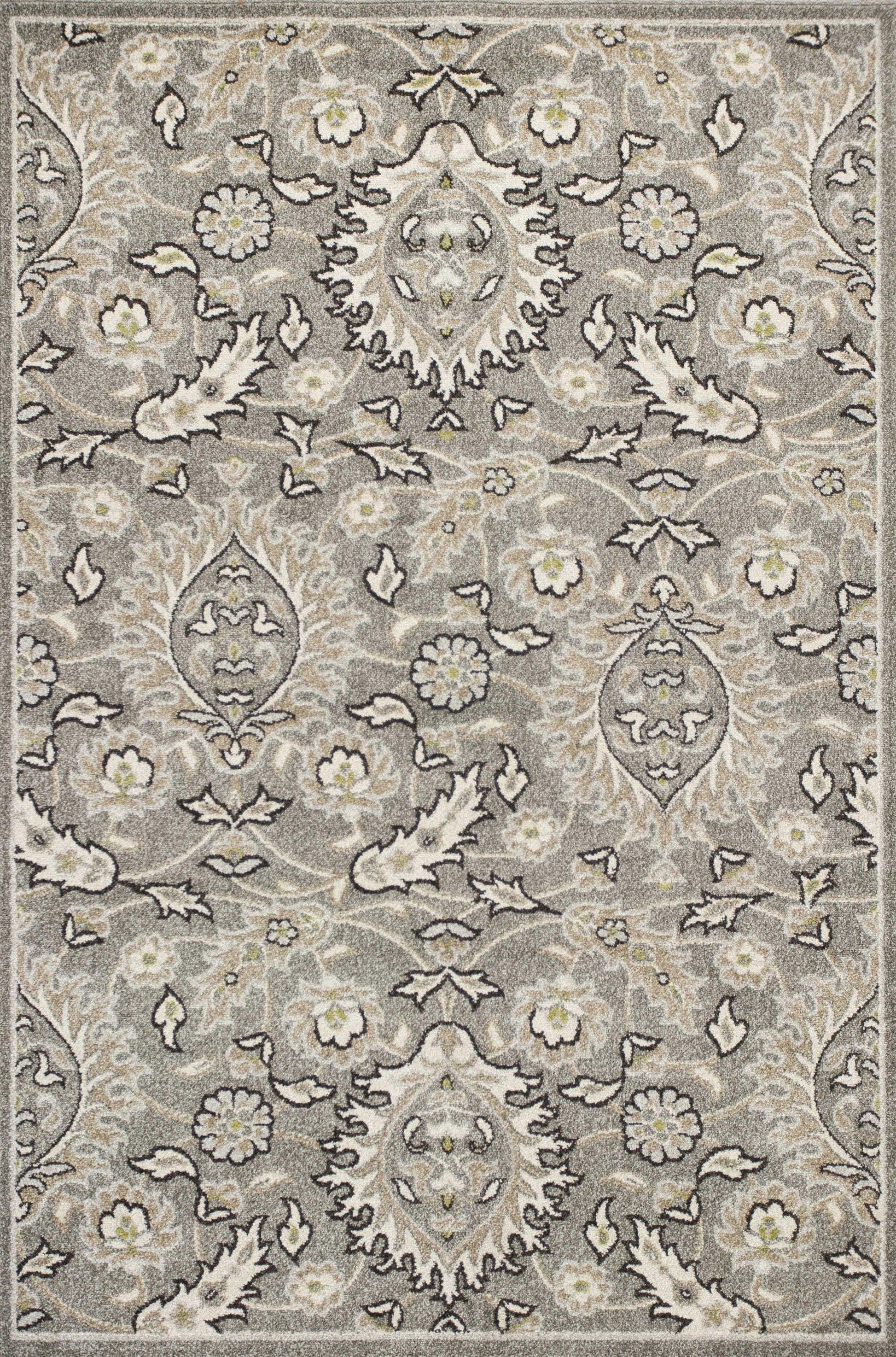 8'x11' Grey Machine Woven UV Treated Floral Traditional Indoor Outdoor Area Rug - AFS