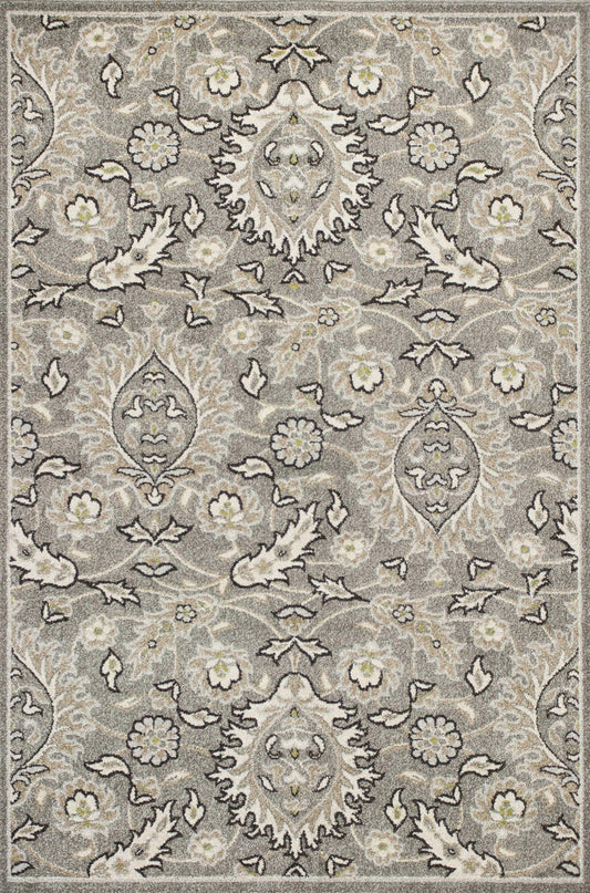 8'x11' Grey Machine Woven UV Treated Floral Traditional Indoor Outdoor Area Rug - AFS