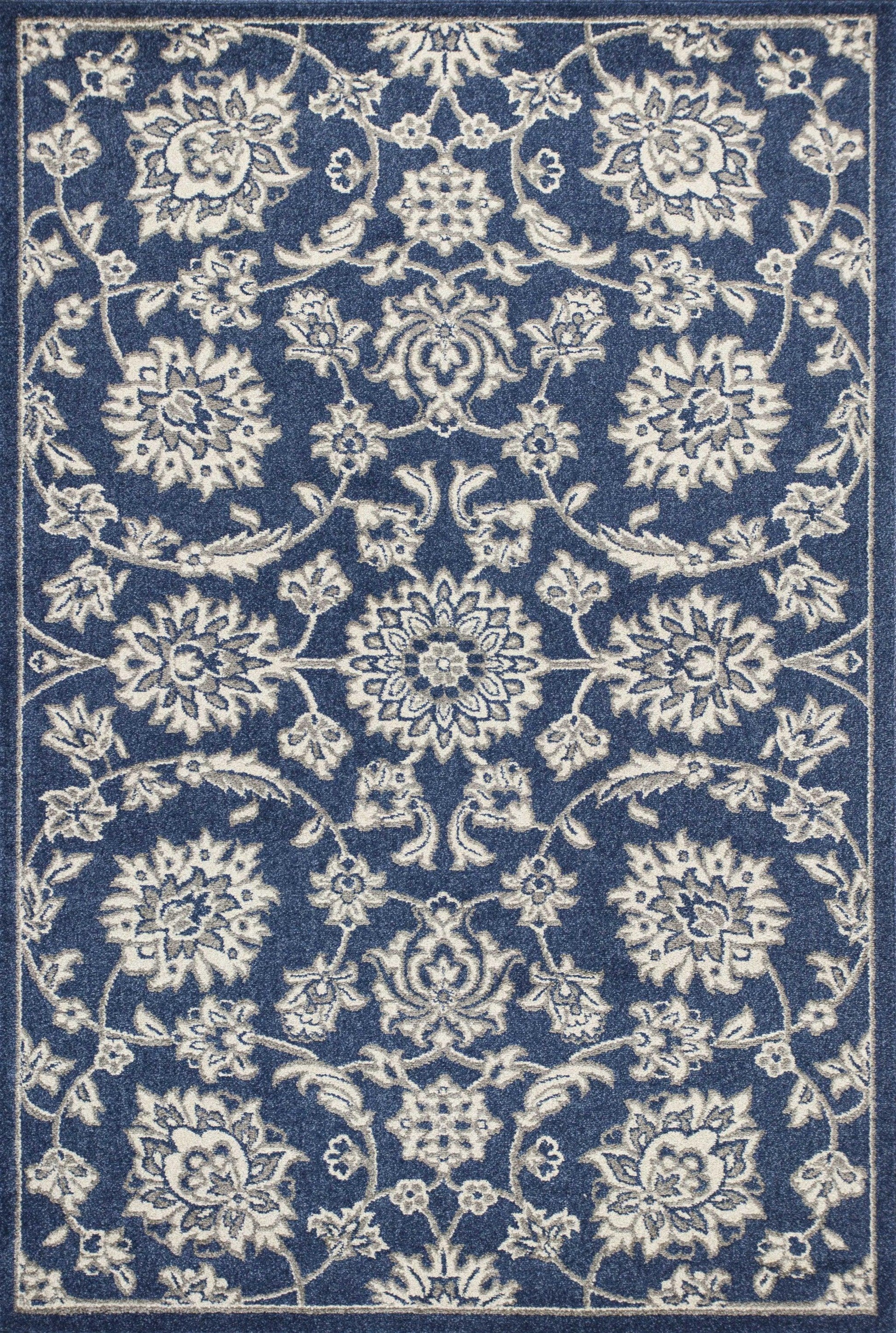 8'x11' Denim Blue Machine Woven UV Treated Floral Traditional Indoor Outdoor Area Rug - AFS