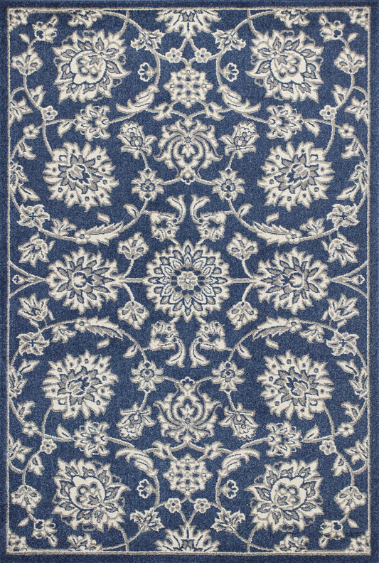 8'x11' Denim Blue Machine Woven UV Treated Floral Traditional Indoor Outdoor Area Rug - AFS