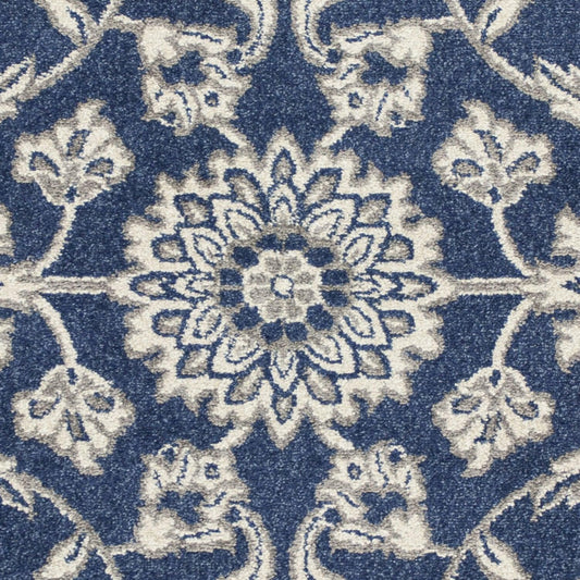 8'x11' Denim Blue Machine Woven UV Treated Floral Traditional Indoor Outdoor Area Rug - AFS