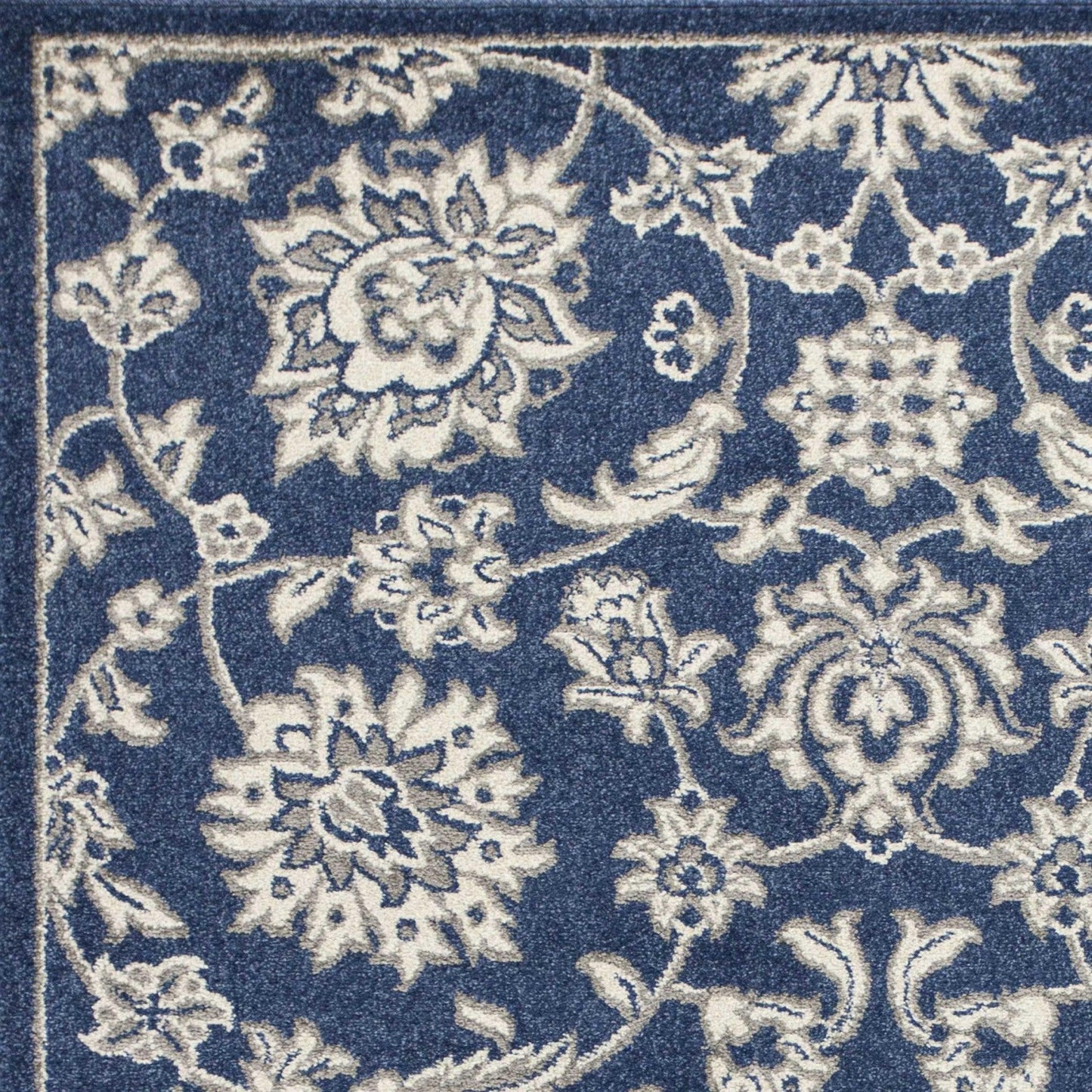 8'x11' Denim Blue Machine Woven UV Treated Floral Traditional Indoor Outdoor Area Rug - AFS