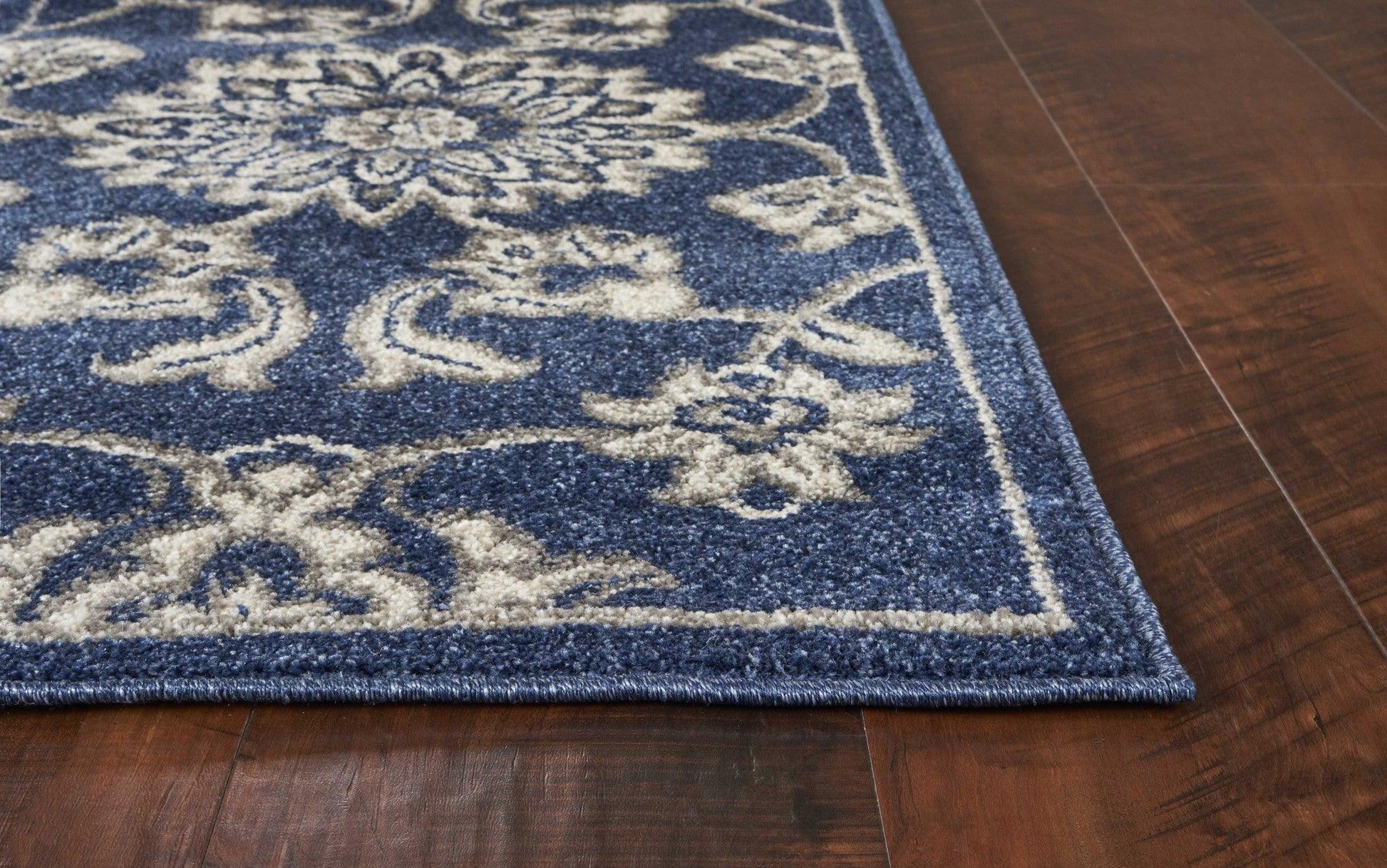 8'x11' Denim Blue Machine Woven UV Treated Floral Traditional Indoor Outdoor Area Rug - AFS