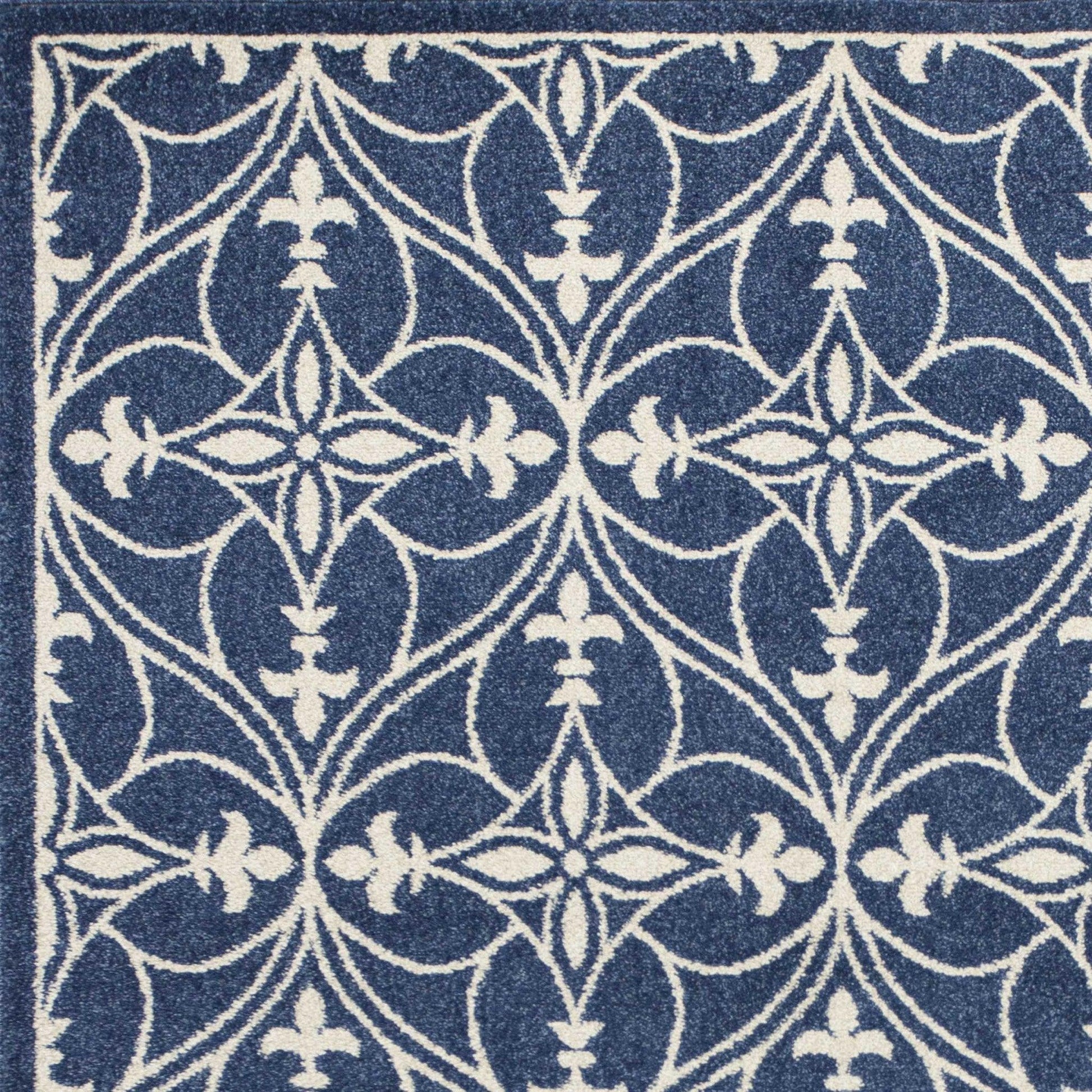 8'x11' Denim Blue Machine Woven UV Treated Ogee Indoor Outdoor Area Rug - AFS