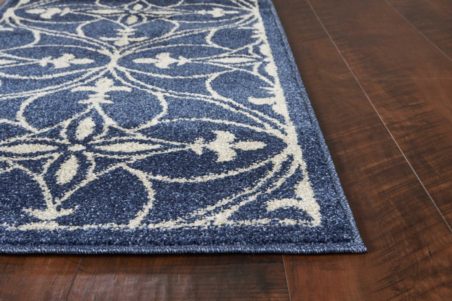 8'x11' Denim Blue Machine Woven UV Treated Ogee Indoor Outdoor Area Rug - AFS