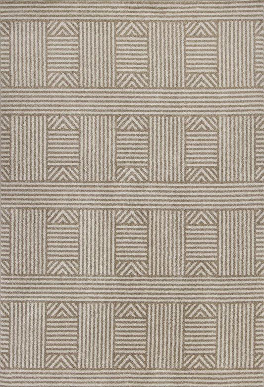 8'x11' Beige Machine Woven UV Treated Abstract Lines Indoor Outdoor Area Rug - AFS