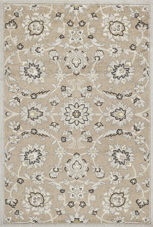 7'x10' Beige Grey Machine Woven UV Treated Floral Traditional Indoor Outdoor Area Rug - AFS