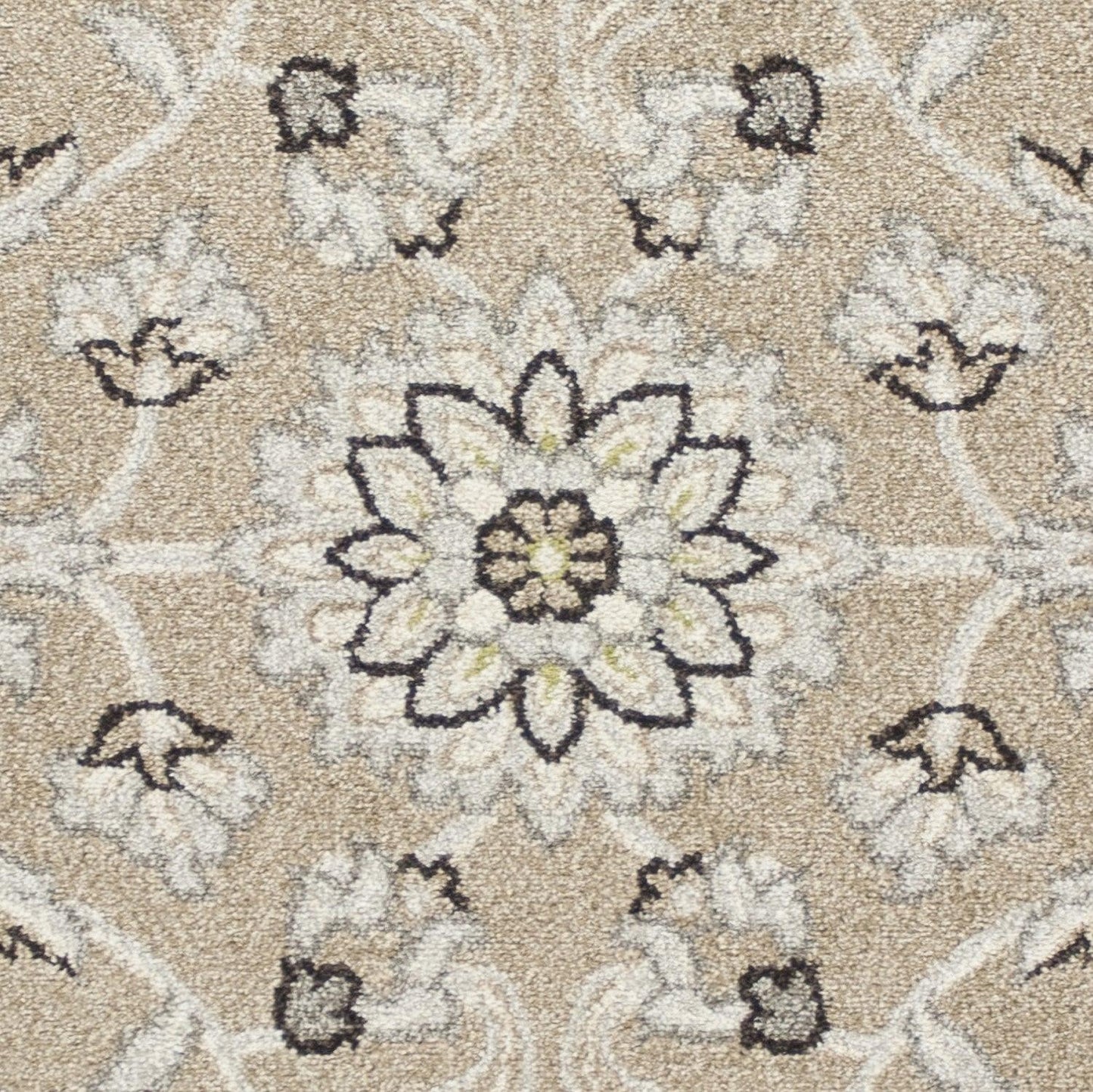 7'x10' Beige Grey Machine Woven UV Treated Floral Traditional Indoor Outdoor Area Rug - AFS