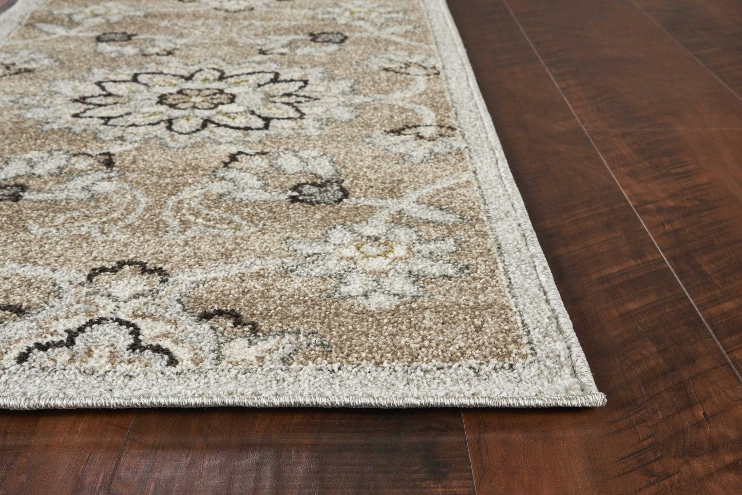 7'x10' Beige Grey Machine Woven UV Treated Floral Traditional Indoor Outdoor Area Rug - AFS