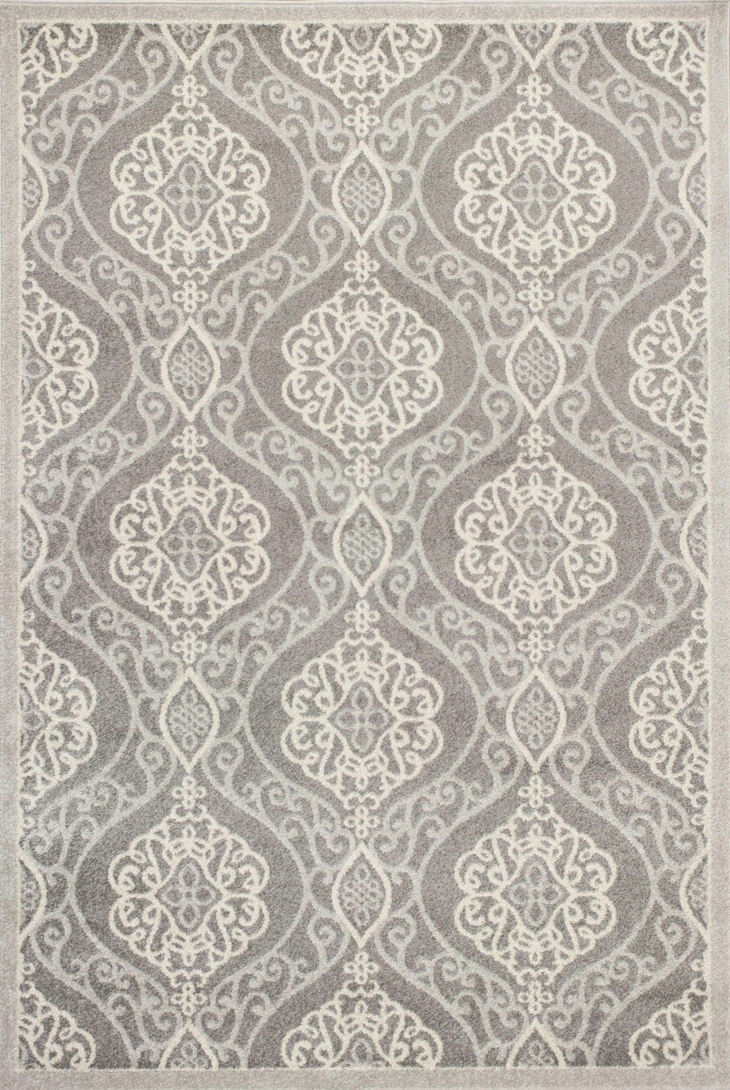 7'x10' Silver Grey Machine Woven UV Treated Floral Ogee Indoor Outdoor Area Rug - AFS