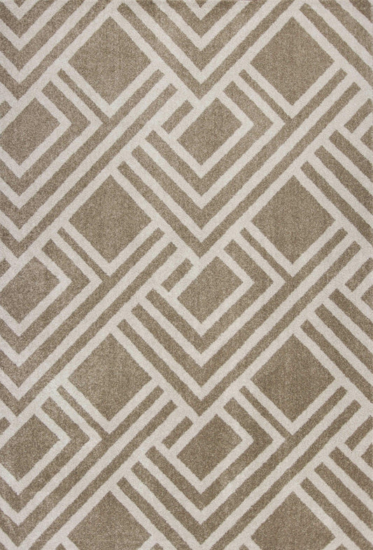 2'x4' Beige Machine Woven UV Treated Geometric Indoor Outdoor Accent Rug - AFS