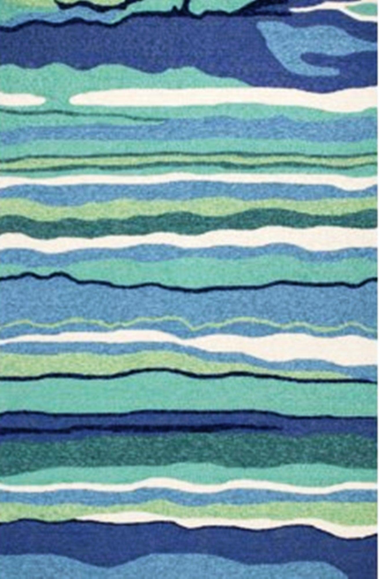 8'x10' Ocean Blue Hand Woven UV Treated Ocean Waves Indoor Outdoor Area Rug - AFS