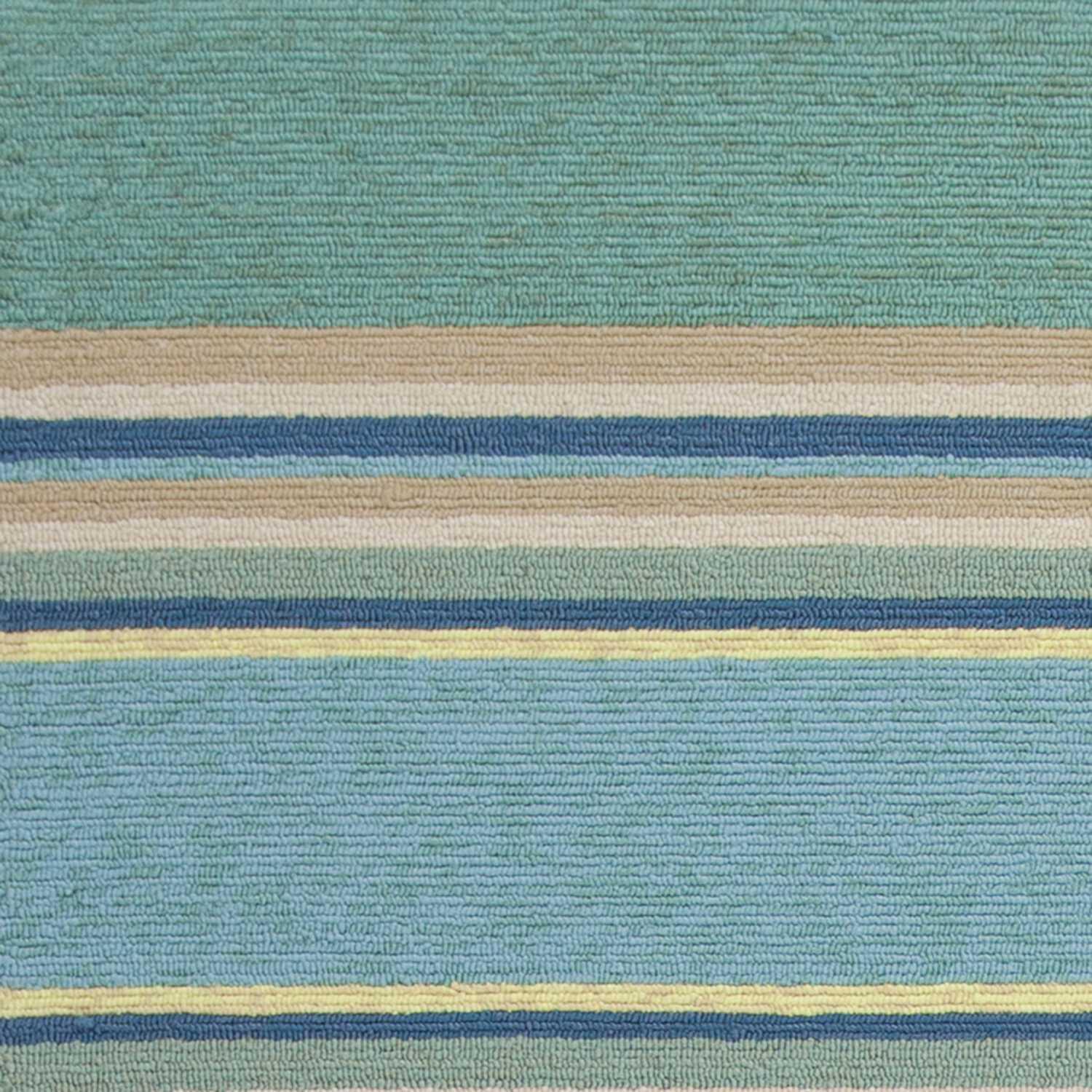 8'x10' Ocean Blue Hand Hooked UV Treated Awning Stripes Indoor Outdoor Area Rug - AFS