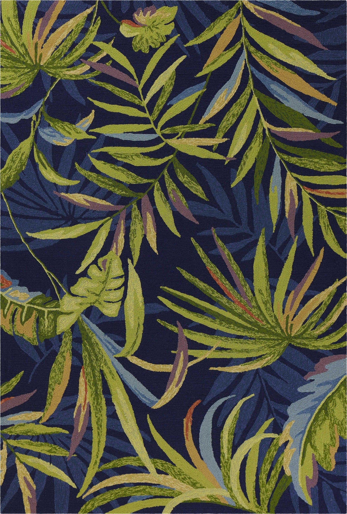 5' x 7' Ink Blue Tropical Leaves UV Treated Indoor Outdoor Area Rug - AFS