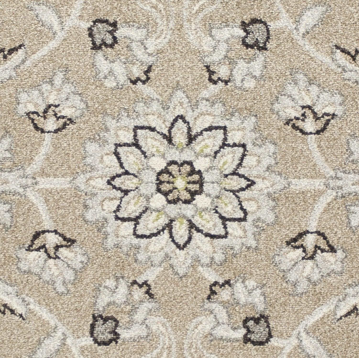 7'x10' Beige Grey Machine Woven UV Treated Floral Traditional Indoor Outdoor Area Rug - AFS