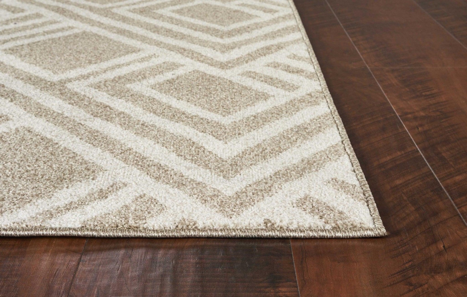 2'x4' Beige Machine Woven UV Treated Geometric Indoor Outdoor Accent Rug - AFS