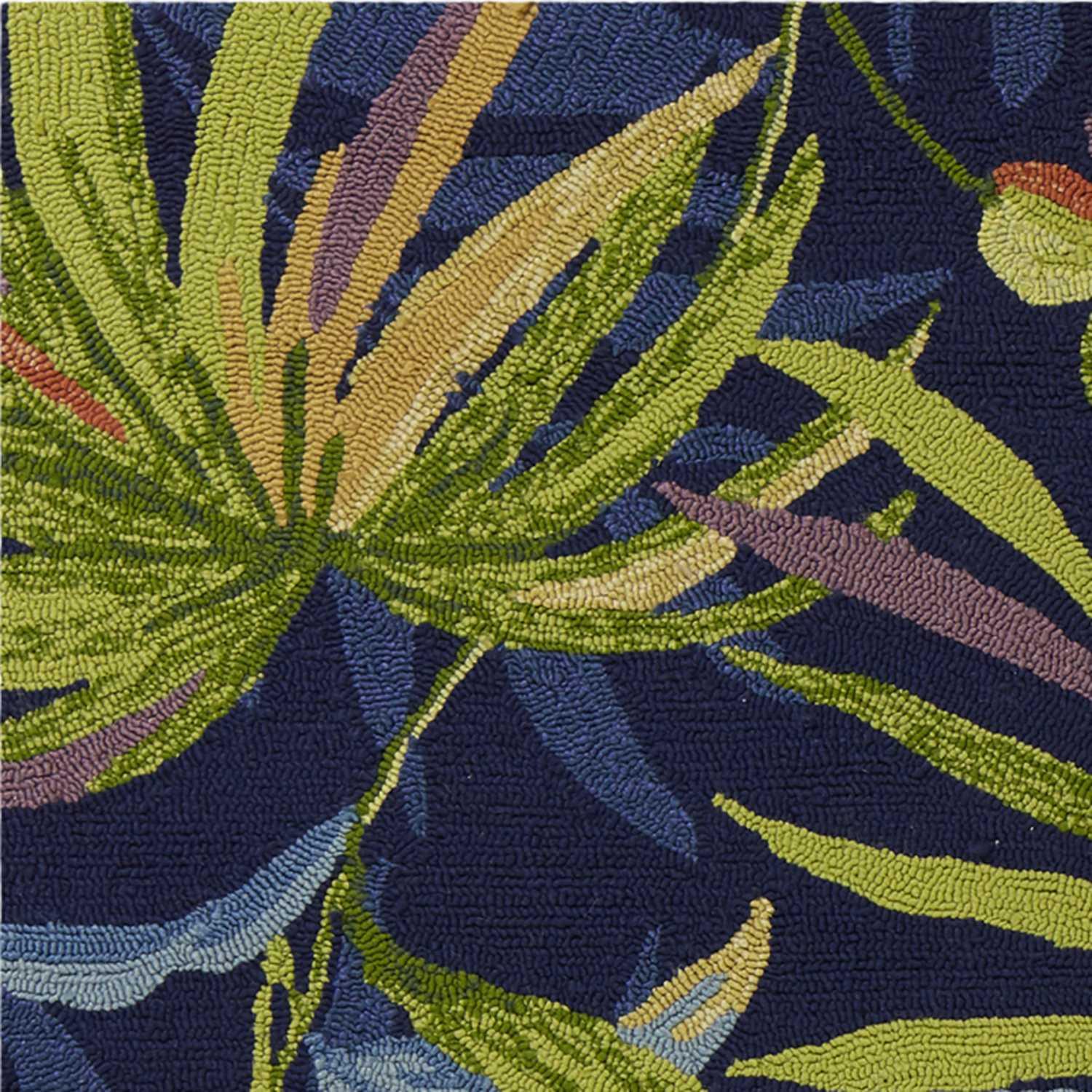 5' x 7' Ink Blue Tropical Leaves UV Treated Indoor Outdoor Area Rug - AFS