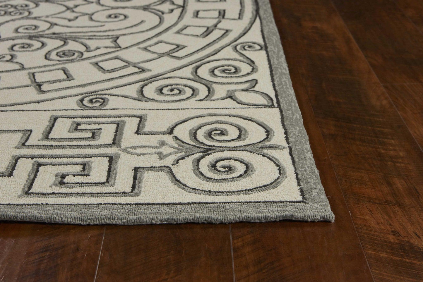 8'x10' Ivory Grey Hand Woven UV Treated Greek Key Medallion Indoor Outdoor Area Rug - AFS