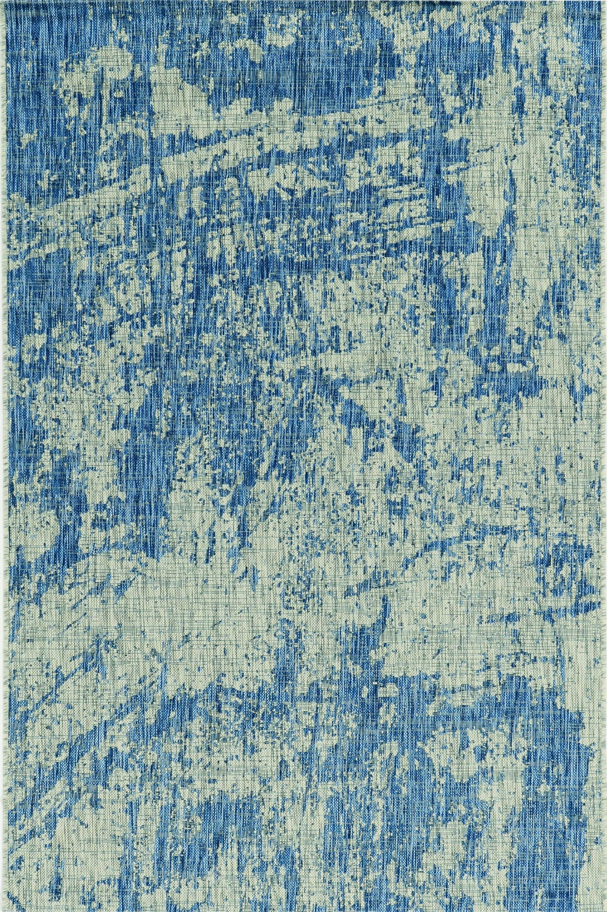 3'x5' Grey Denim Machine Woven UV Treated Abstract Brushstroke Indoor Outdoor Area Rug - AFS