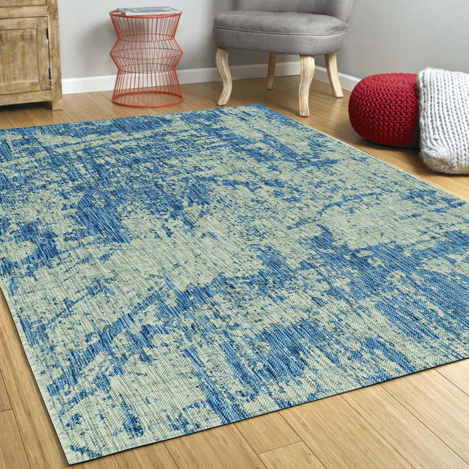 3'x5' Grey Denim Machine Woven UV Treated Abstract Brushstroke Indoor Outdoor Area Rug - AFS