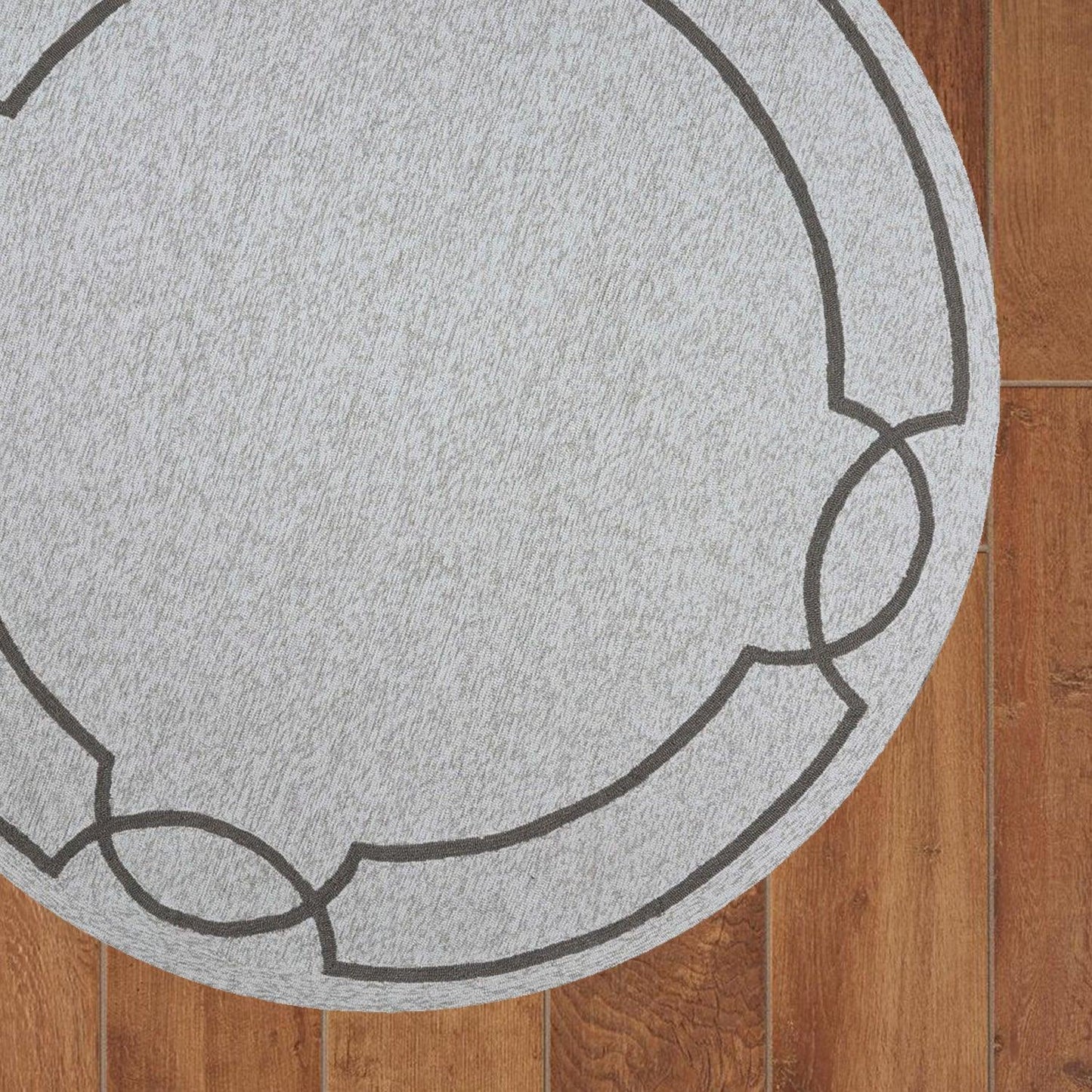 7' Oatmeal Ivory Hand Hooked UV Treated Bordered Round Indoor Outdoor Area Rug - AFS